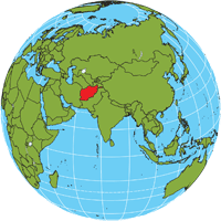 Globe showing location of Afghanistan