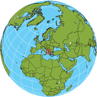 Globe showing location of Albania