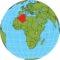 Globe showing location of Algeria