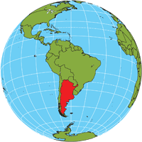 Globe showing location of Argentina