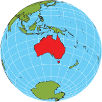 Globe showing location of Australia