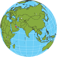 Globe showing location of Bahrain