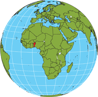 Globe showing location of Benin
