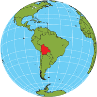Globe showing location of Bolivia