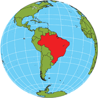 Globe showing location of Brazil