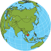 Globe showing location of Cambodia