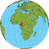 Globe showing location of Cameroon
