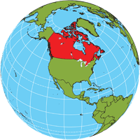 Globe showing location of Canada