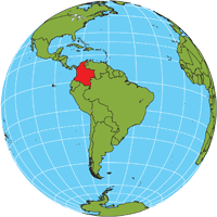 Globe showing location of Colombia