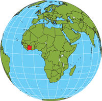 Globe showing location of Cote d'Ivoire