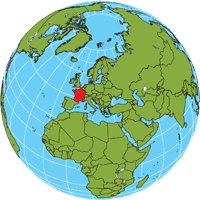 Globe showing location of France