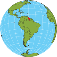 Globe showing location of Guyana