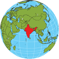 Globe showing location of India