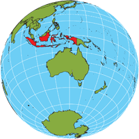Globe showing location of Indonesia