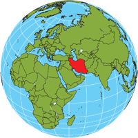 Globe showing location of Iran