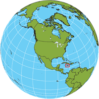 Globe showing location of Jamaica