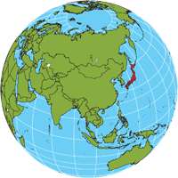 Globe showing location of Japan