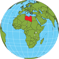 Globe showing location of Libya