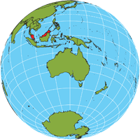 Globe showing location of Malaysia