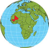Globe showing location of Mali