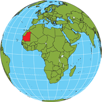 Globe showing location of Mauritania