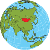 Globe showing location of Mongolia