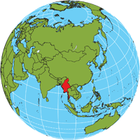 Globe showing location of Myanmar