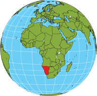 Globe showing location of Namibia