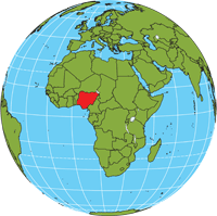 Globe showing location of Nigeria