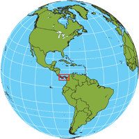 Globe showing location of Panama