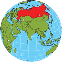 Globe showing location of Russia