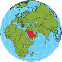 Globe showing location of Saudi Arabia
