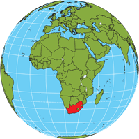 Globe showing location of South Africa