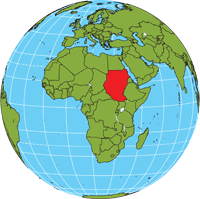 Globe showing location of Sudan