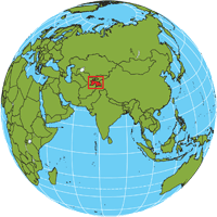 Globe showing location of Tajikistan