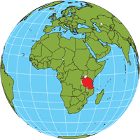 Globe showing location of Tanzania