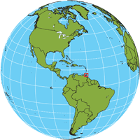 Globe showing location of Trinidad and Tobago
