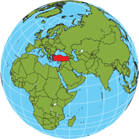 Globe showing location of Turkey