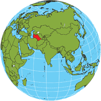 Globe showing location of Turkmenistan