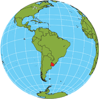 Globe showing location of Uruguay