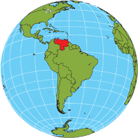 Globe showing location of Venezuela