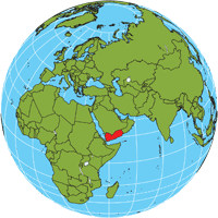 Globe showing location of Yemen