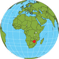 Globe showing location of Zimbabwe
